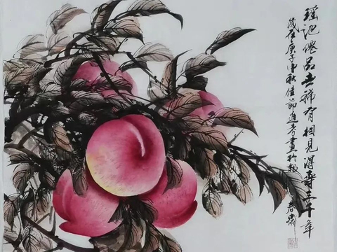 气息浓厚古朴飘逸寿桃画家贾进考