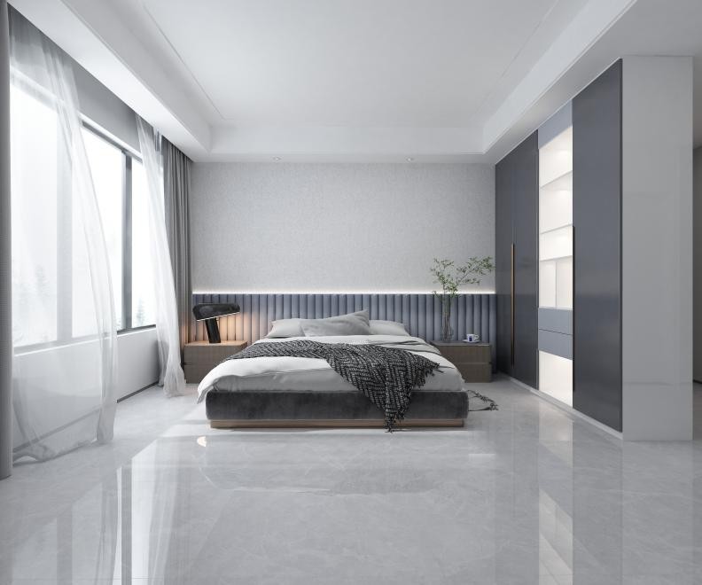 同色系灰调延伸了卧室的视觉效果,不需要过多的装饰,给人简约干净的