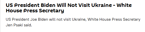 “拜登不会访问乌克兰”