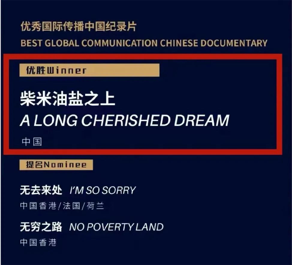 纪录片《柴米油盐之上》获第十九届中国（广州）国际纪录片节金红棉&ldquo;优秀国际传播中国纪录片&rdquo;奖