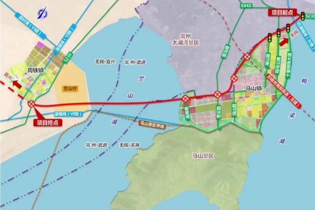 341省道无锡马山至宜兴周铁段工程东起无锡马山,西接宜兴周铁,路线全