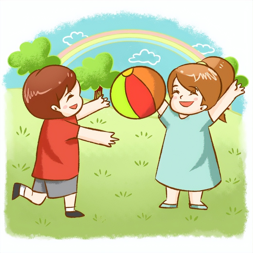 02,传接球1)老师要儿童一起玩传球,老师手里面有球,孩子手里面没有球