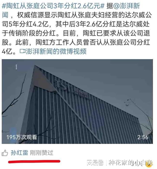 这瓜保熟！陶虹从张庭公司分红4.2亿元，孙红雷点赞又秒删！休闲区蓝鸢梦想 - Www.slyday.coM
