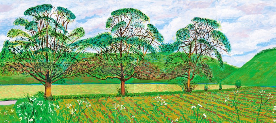 大卫·霍克尼，《蒂克森代尔附近的三棵树》，2008年秋