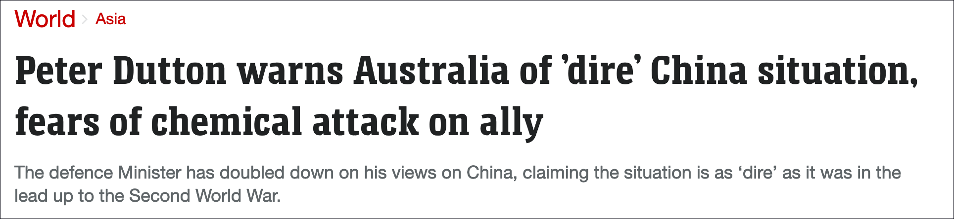 临近大选，澳防长竟造谣“中国未来或发动化武袭击”