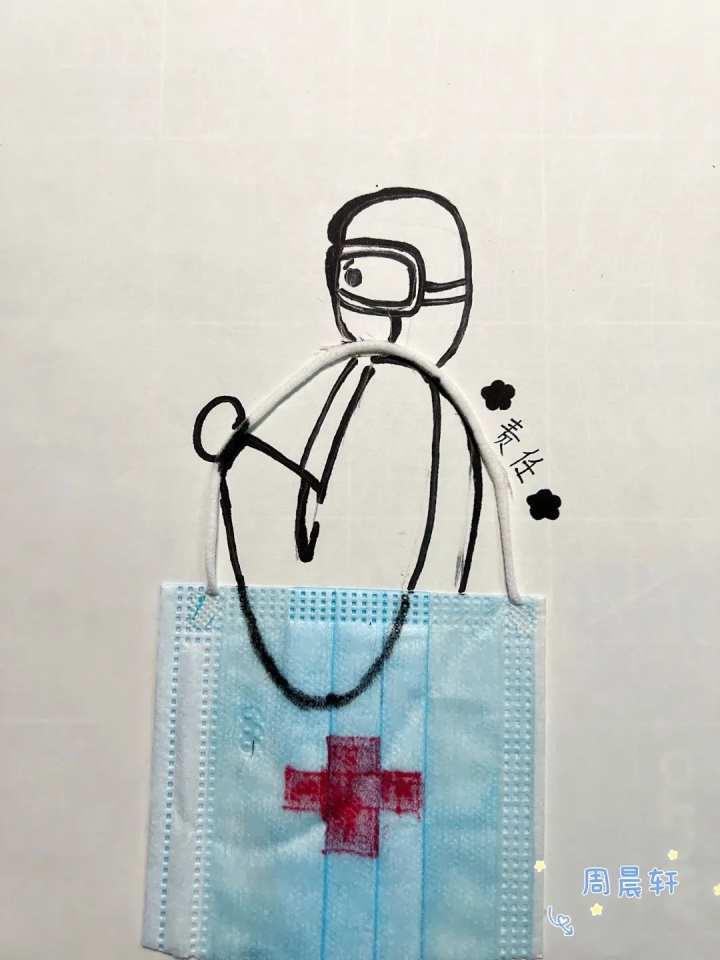 创意满分四年级小学生用口罩创作了一部战疫史期待春暖花开