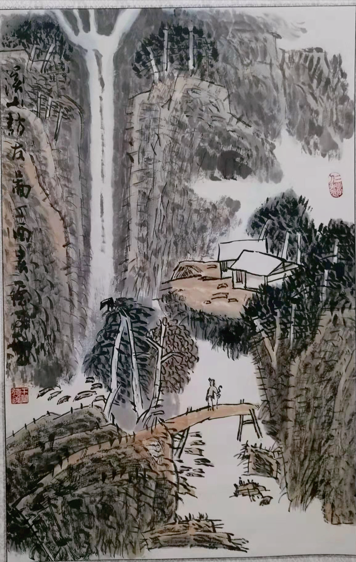 作品名称:竖幅山水画《溪山访友图》作品规格:四尺三开作品讲述:此画