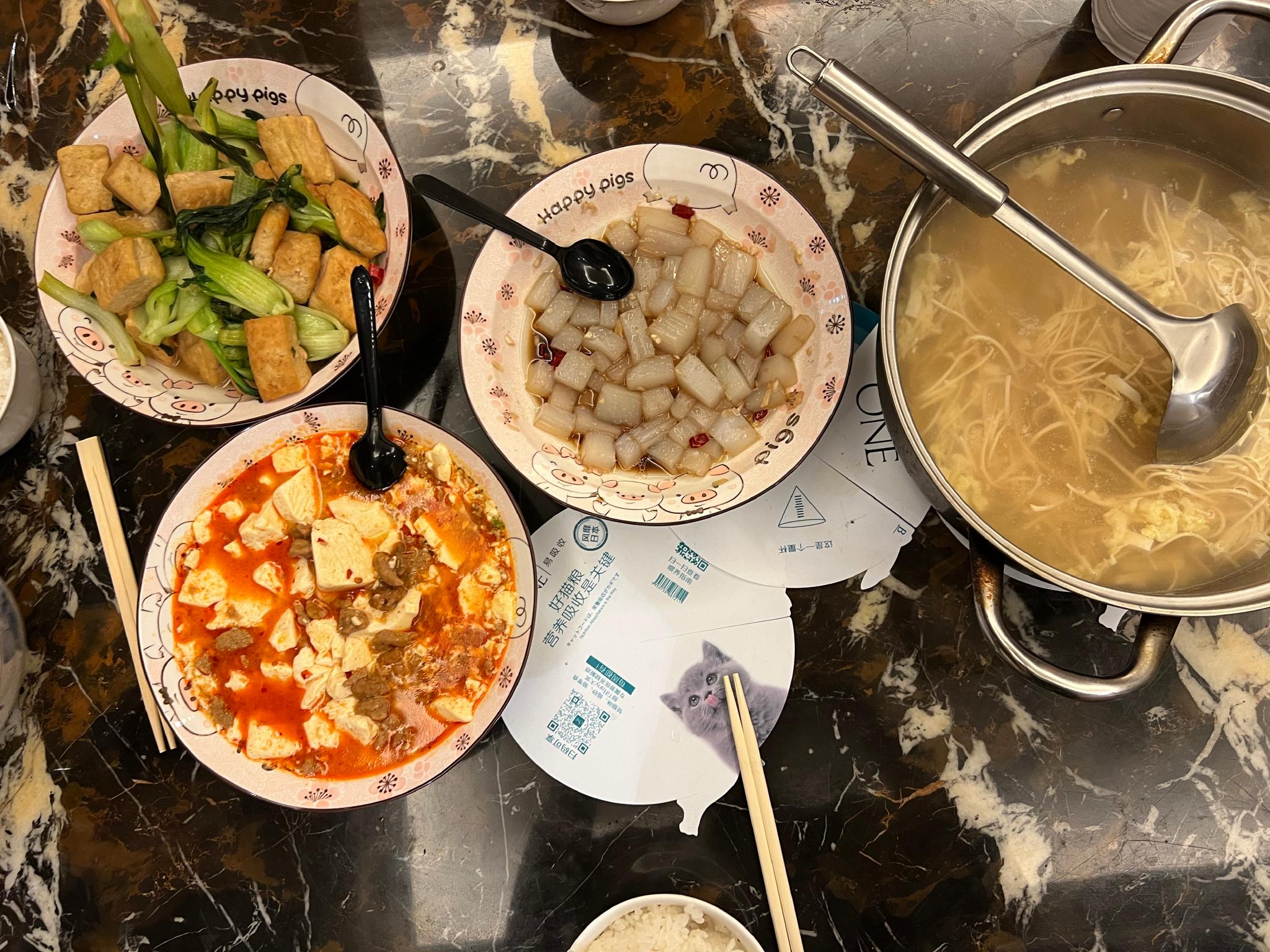 day26豆腐宴豆腐干丝鸡蛋汤豆腐白菜辣肉豆腐凉拌麻腐