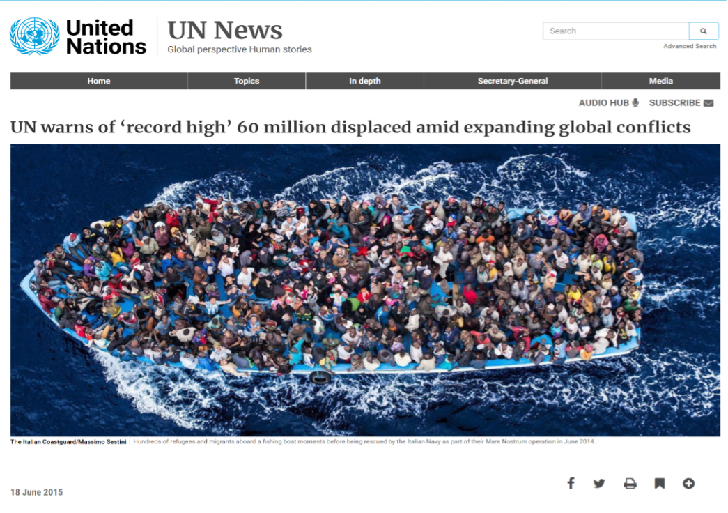 联合国官网新闻,标题为《联合国发出关于全球冲突中有6000万人流离失