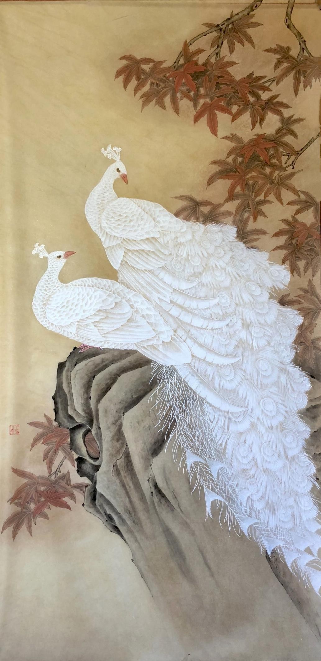 作品标题:白孔雀作品规格:136cm×68cm作品讲述:白孔雀是吉祥的象征.