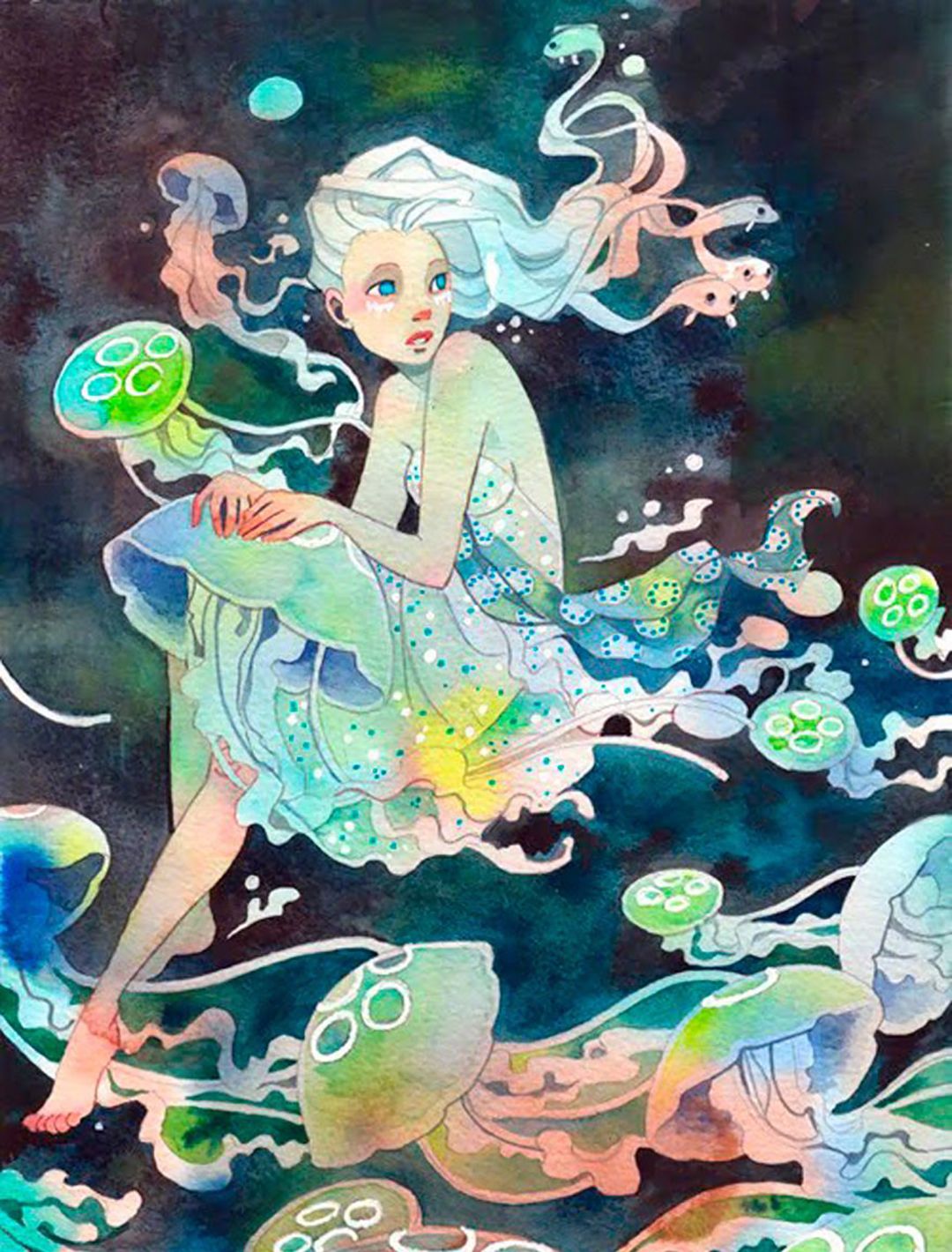 充满故事性的梦幻水彩插画将灵幻的爱情故事描绘地淋漓尽致