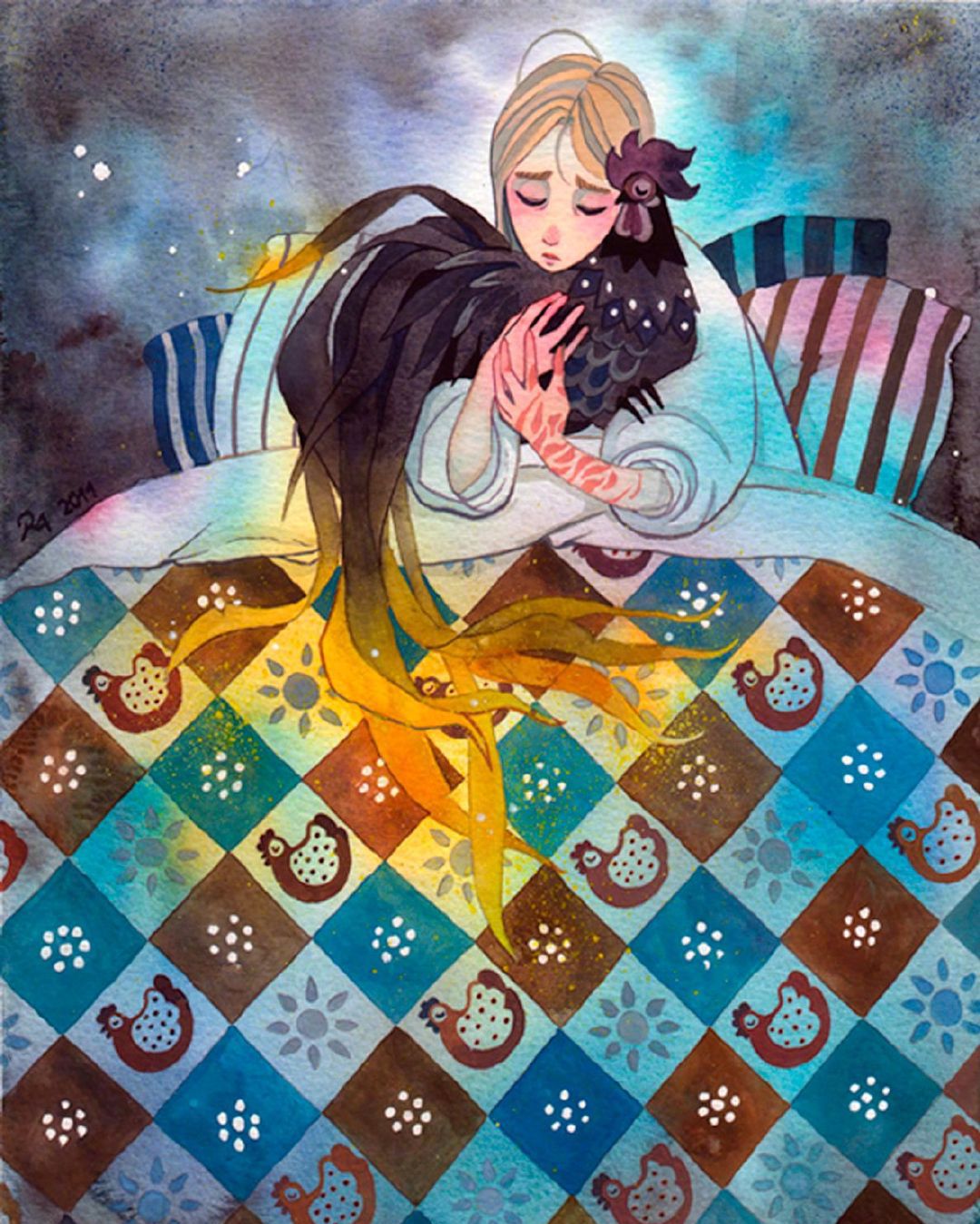 充满故事性的梦幻水彩插画将灵幻的爱情故事描绘地淋漓尽致