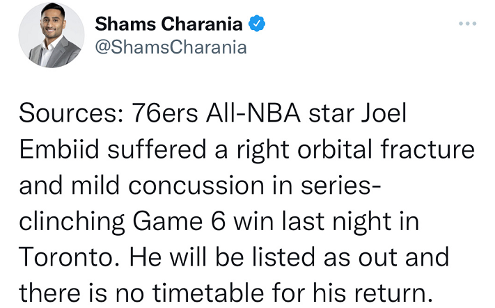 哈登太难了!恩比德伤病出炉:眼眶骨折+轻微脑震荡,冲冠遇阻休闲区蓝鸢梦想 - Www.slyday.coM 哈登太难了!恩比德伤病出炉:眼眶骨折+轻微脑震荡,冲冠遇阻休闲区蓝鸢梦想 - Www.slyday.coM