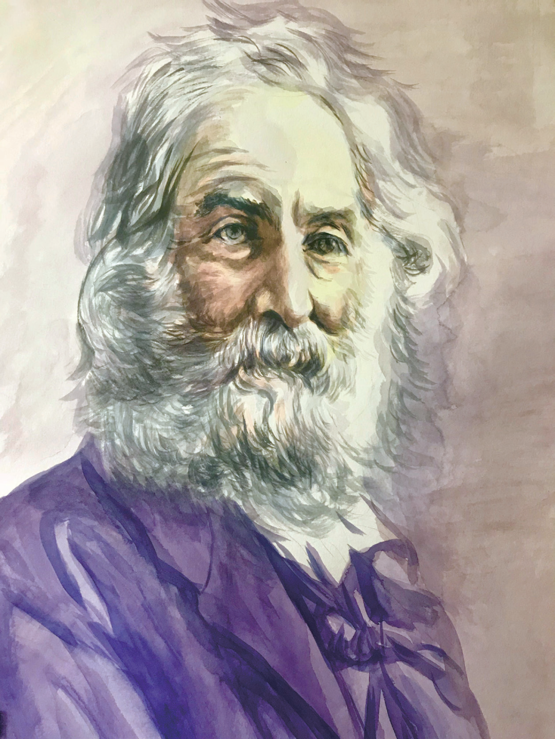 惠特曼晚年肖像,张德明手绘我轻快地举步踏上了大路,健康,自由,世界在