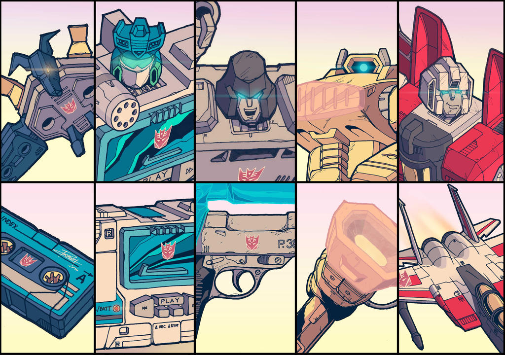 变形金刚g1动画格子样式人形载具形态插画