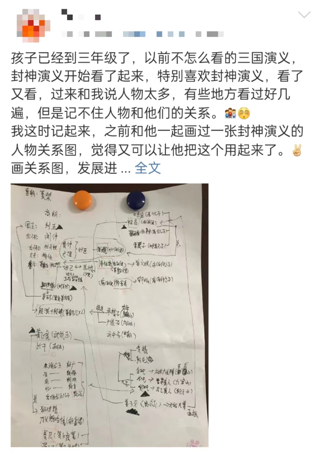 可看了很多遍还是记不住人物,于是只好和家长一起画了一张人物关系图 