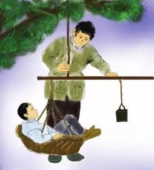 待来人坐上秤,司秤人一边调节秤砣在杆秤花星上的位置而使杆秤平衡,即