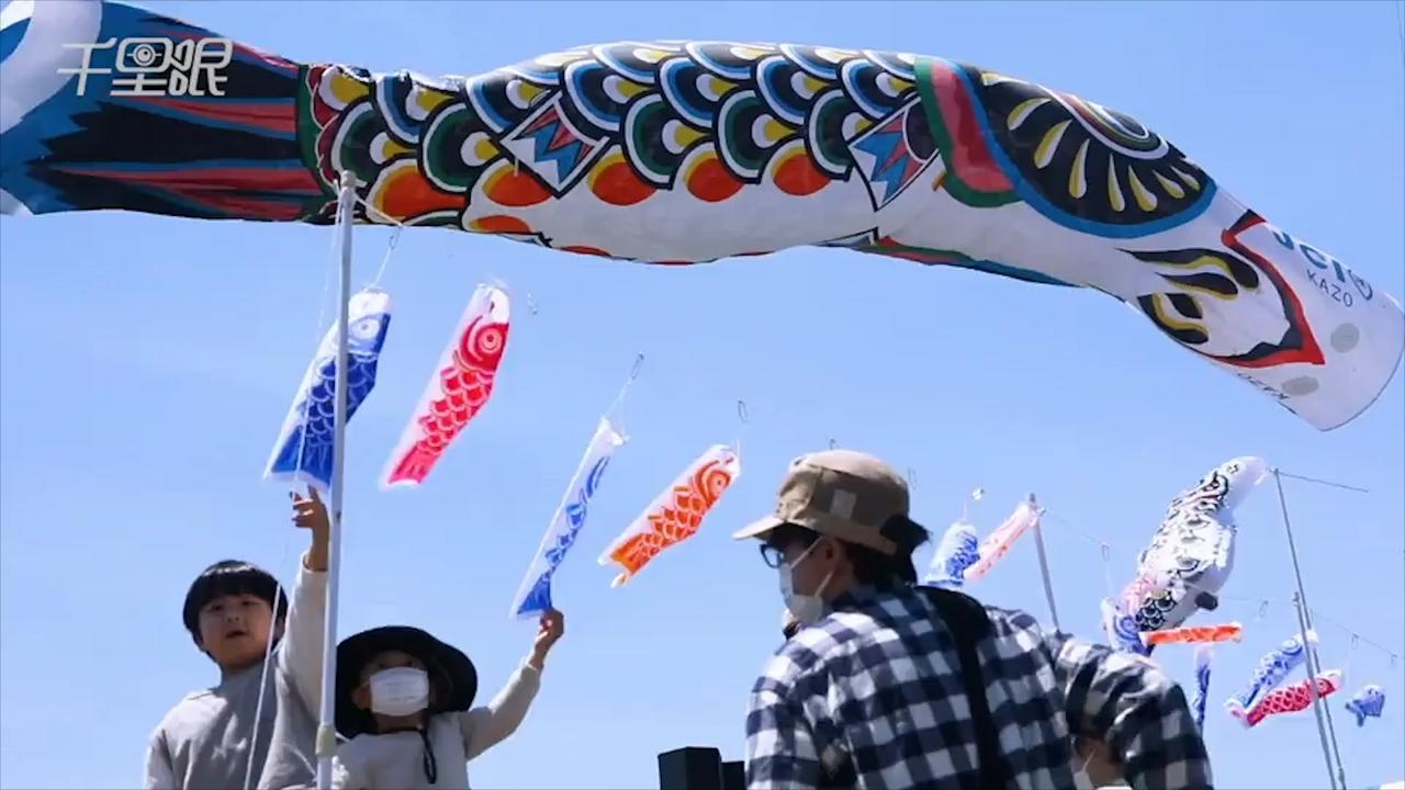 日本万人庆祝男孩节百米鲤鱼旗空中飘扬