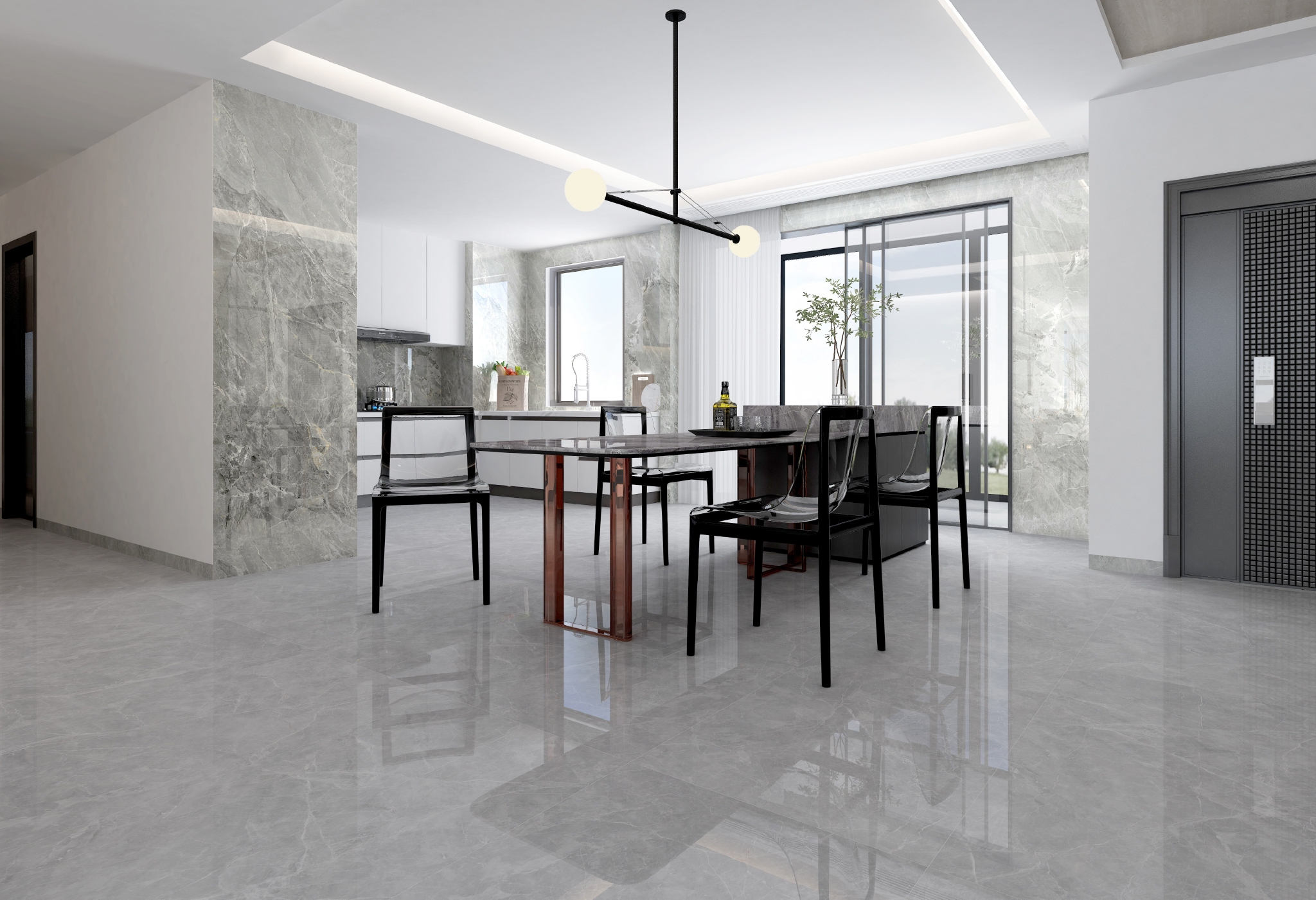 128㎡现代轻奢风,灰色系岩板轻松营造轻奢高级感