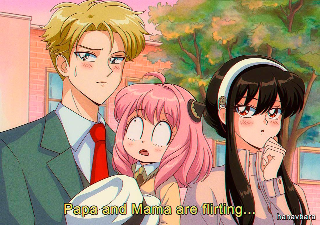 用90年代画风绘制的间谍过家家美少女战士既视感