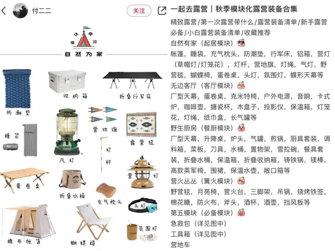 开首:小红书博主共享露营装备