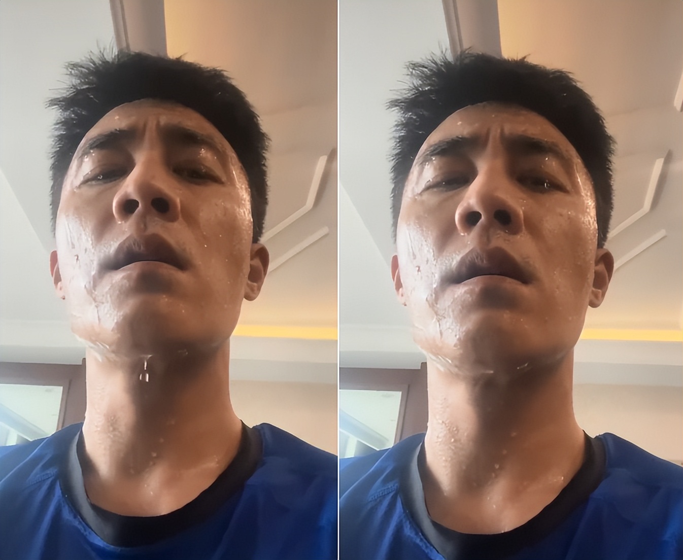 40岁杜淳晒暴汗健身照汗水多到从下巴滴落衣领一圈全被浸湿