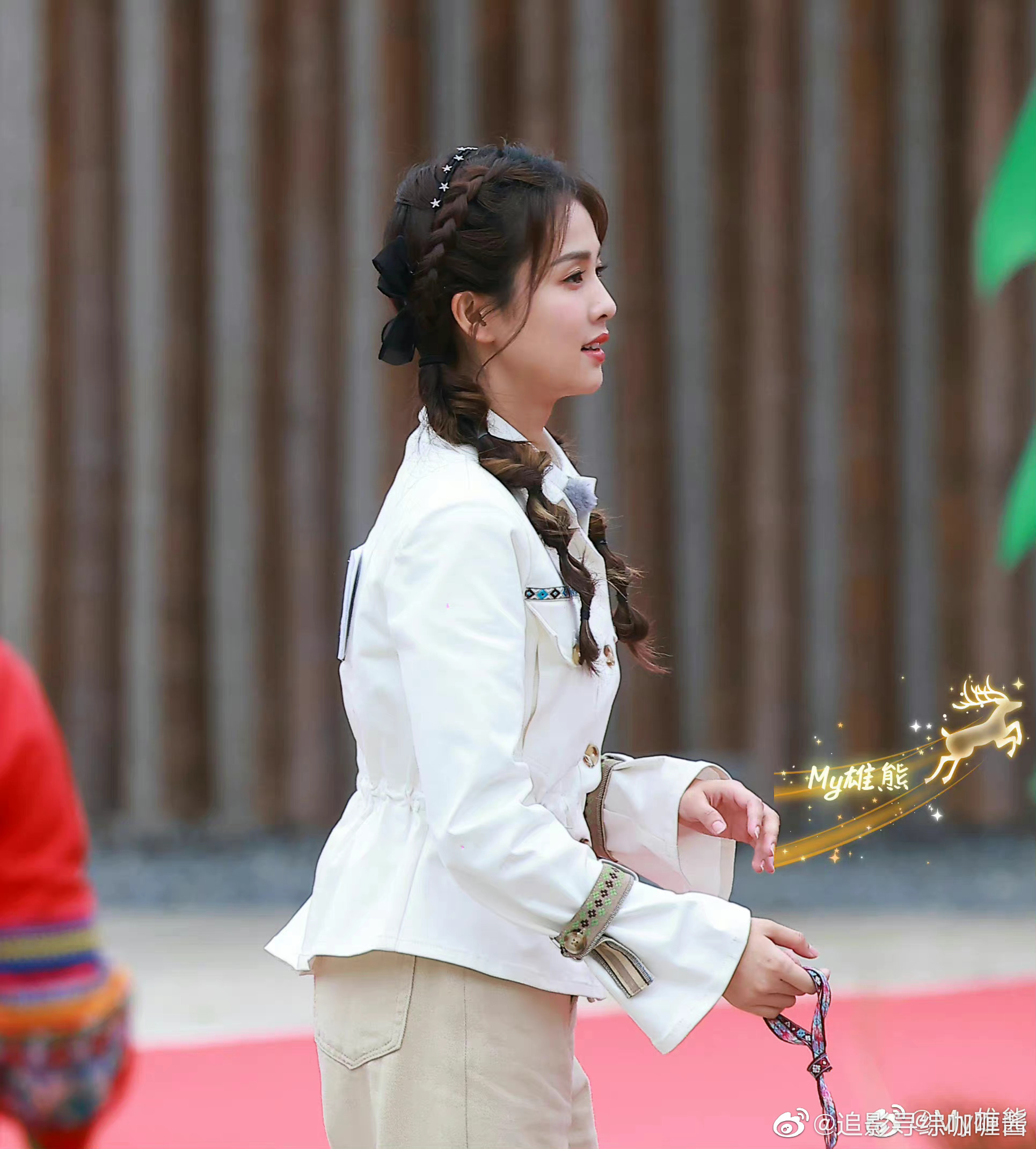 白鹿奔跑吧丽水录制路透水冰月手势好可爱玩得开心