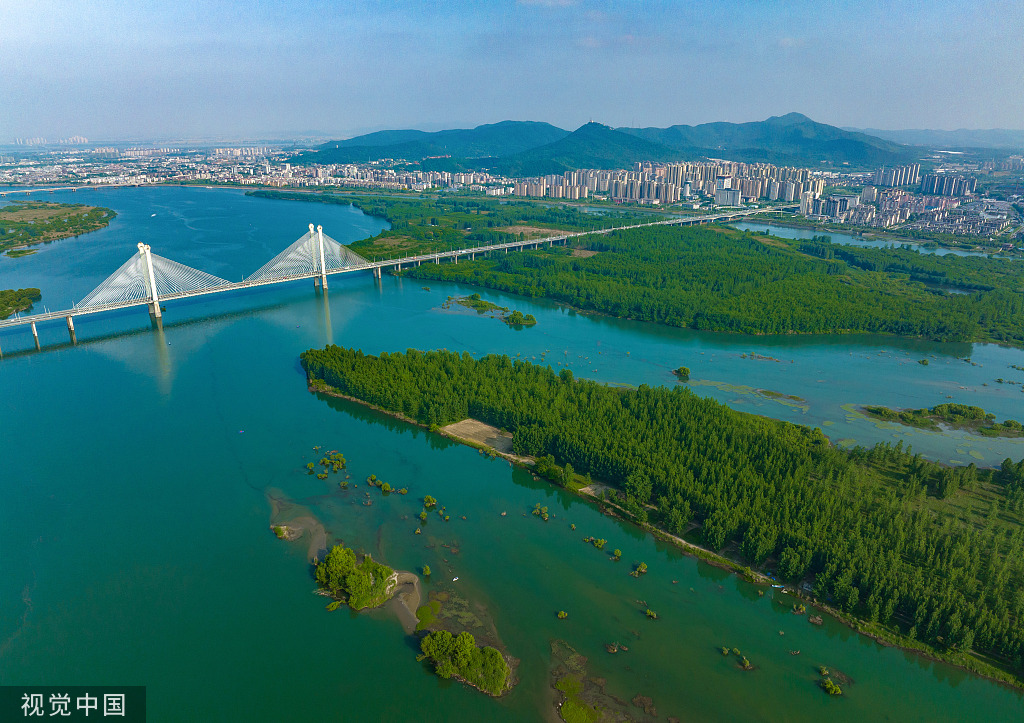 湖北襄阳汉江国家湿地公园绿意盎然水天一色