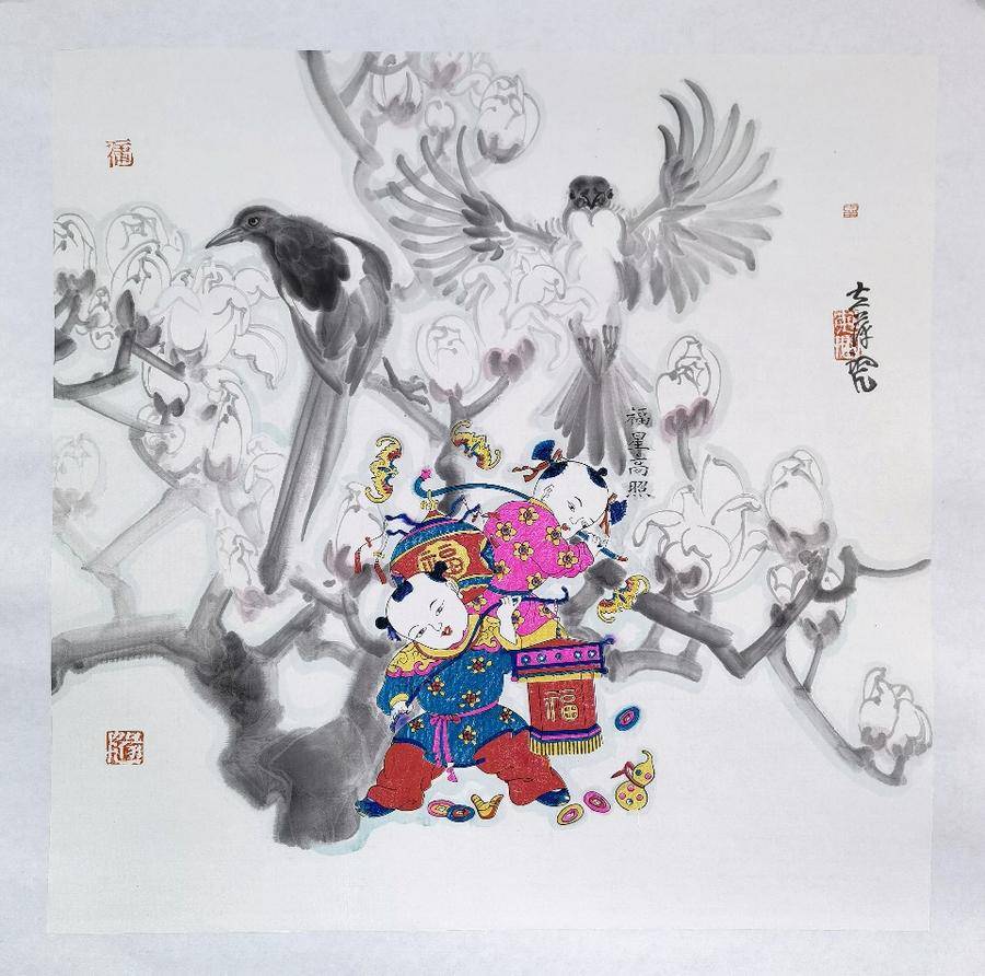 古艺与新意——赵初凡,赵立萍水墨年画作品欣赏__财经头条