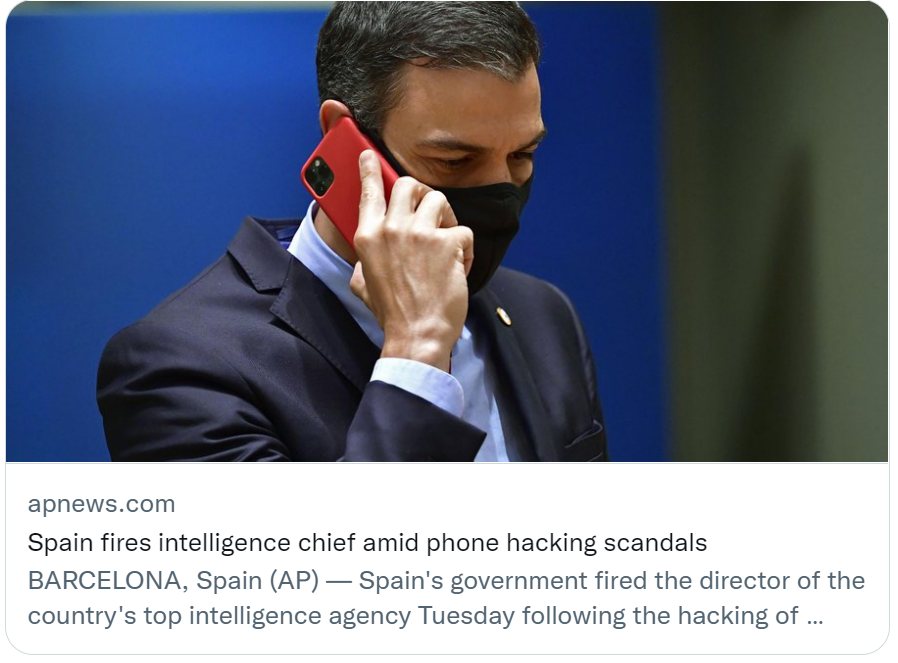 在监听电话丑闻中，西班牙政府解雇其情报机构负责人。  社交媒体截图