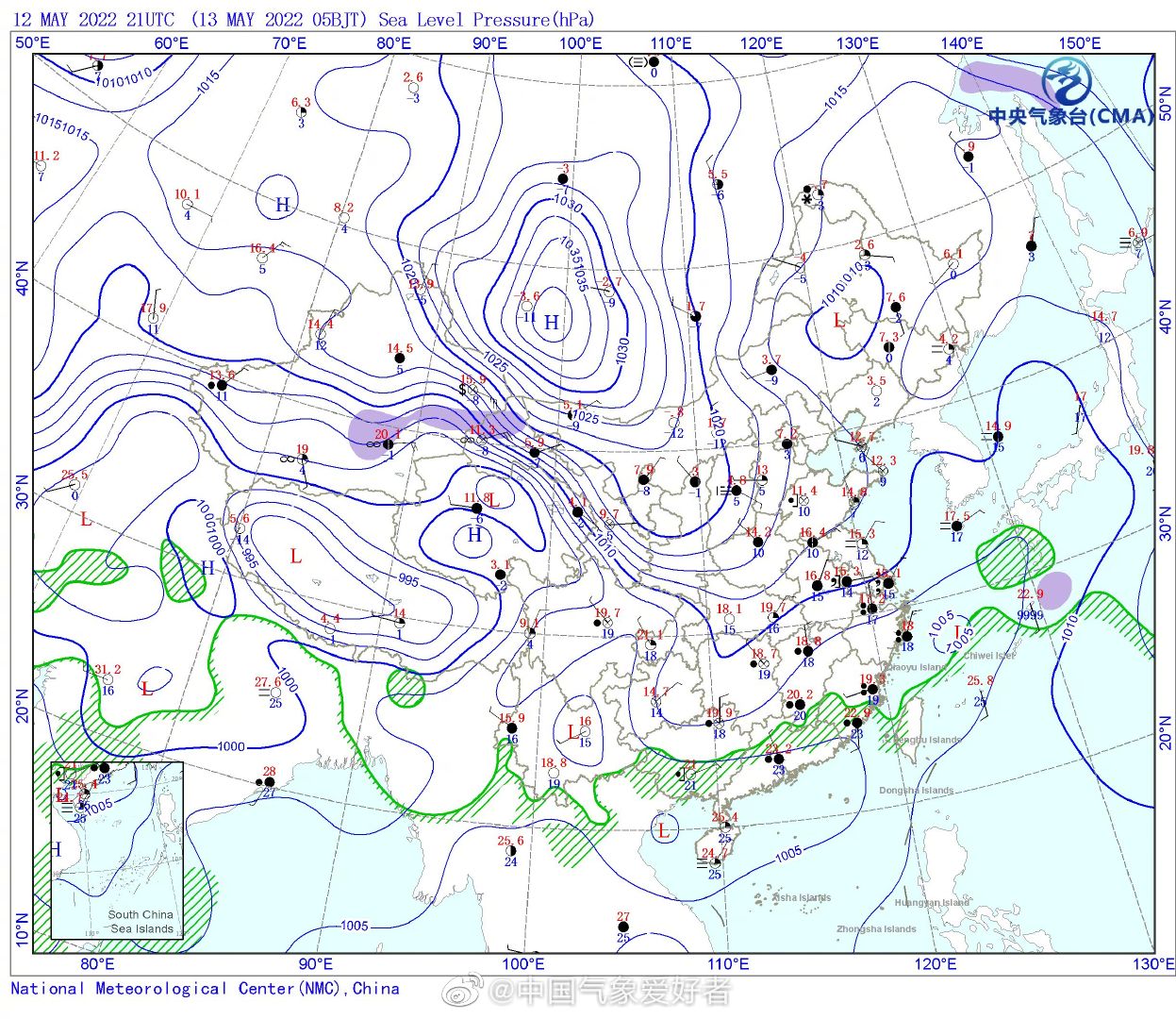 强大的冷高压在蒙古高原建立,中心气压接近1040百帕