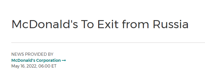 一个时代的结束！麦当劳宣布退出俄罗斯，这些公司也暂停扛不住了休闲区蓝鸢梦想 - Www.slyday.coM