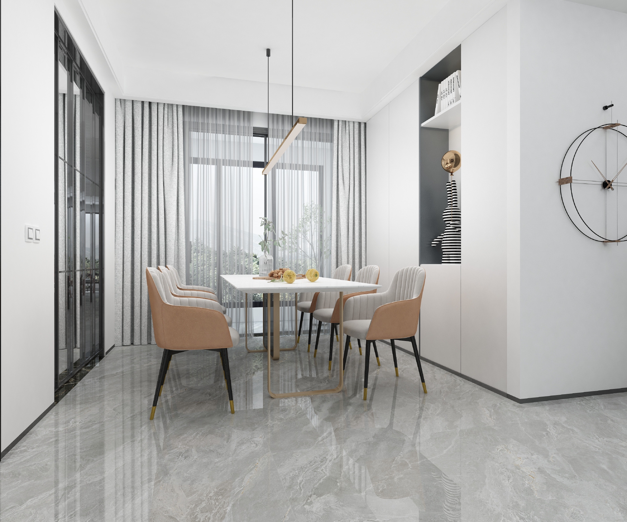 138㎡全屋灰色瓷砖极简软装轻奢风户型十分适合有品位的年轻人