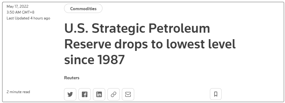 一周下降500万桶 美战略石油储备降至1987年以来最低