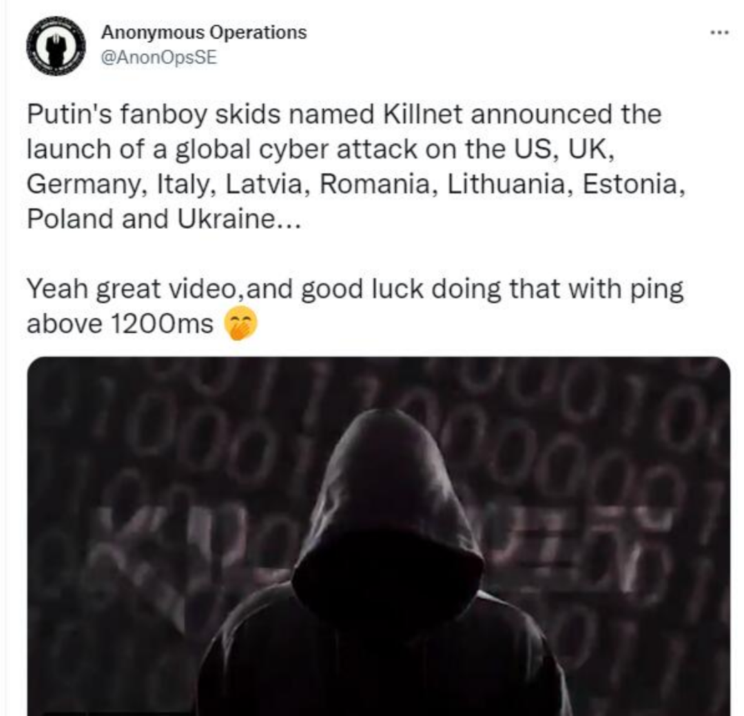 “匿名者”回应俄黑客组织“宣战”：祝你们好运