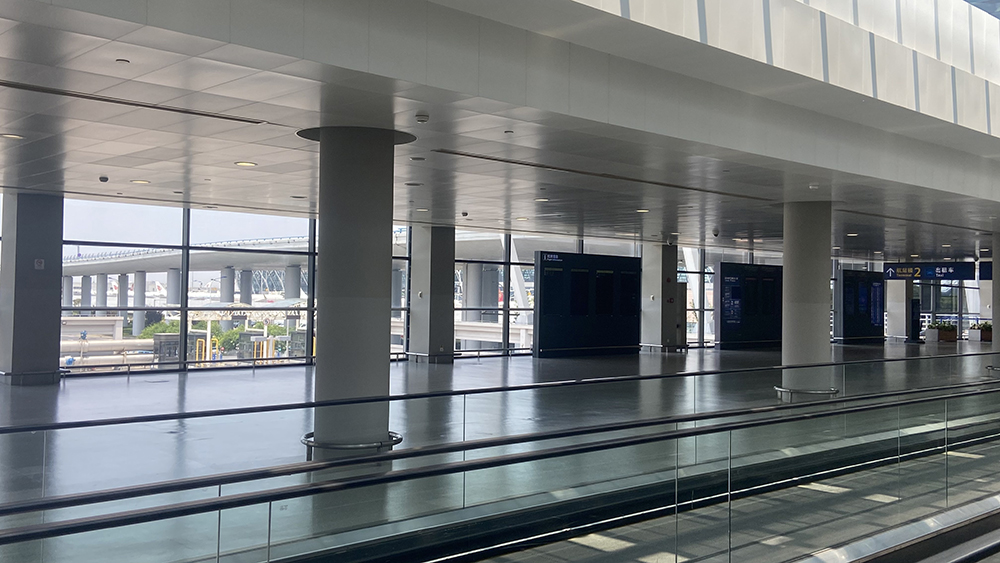 浦东机场航站楼内。