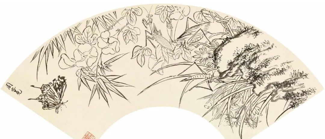 书画联盟丨陆抑非白描画稿之扇面