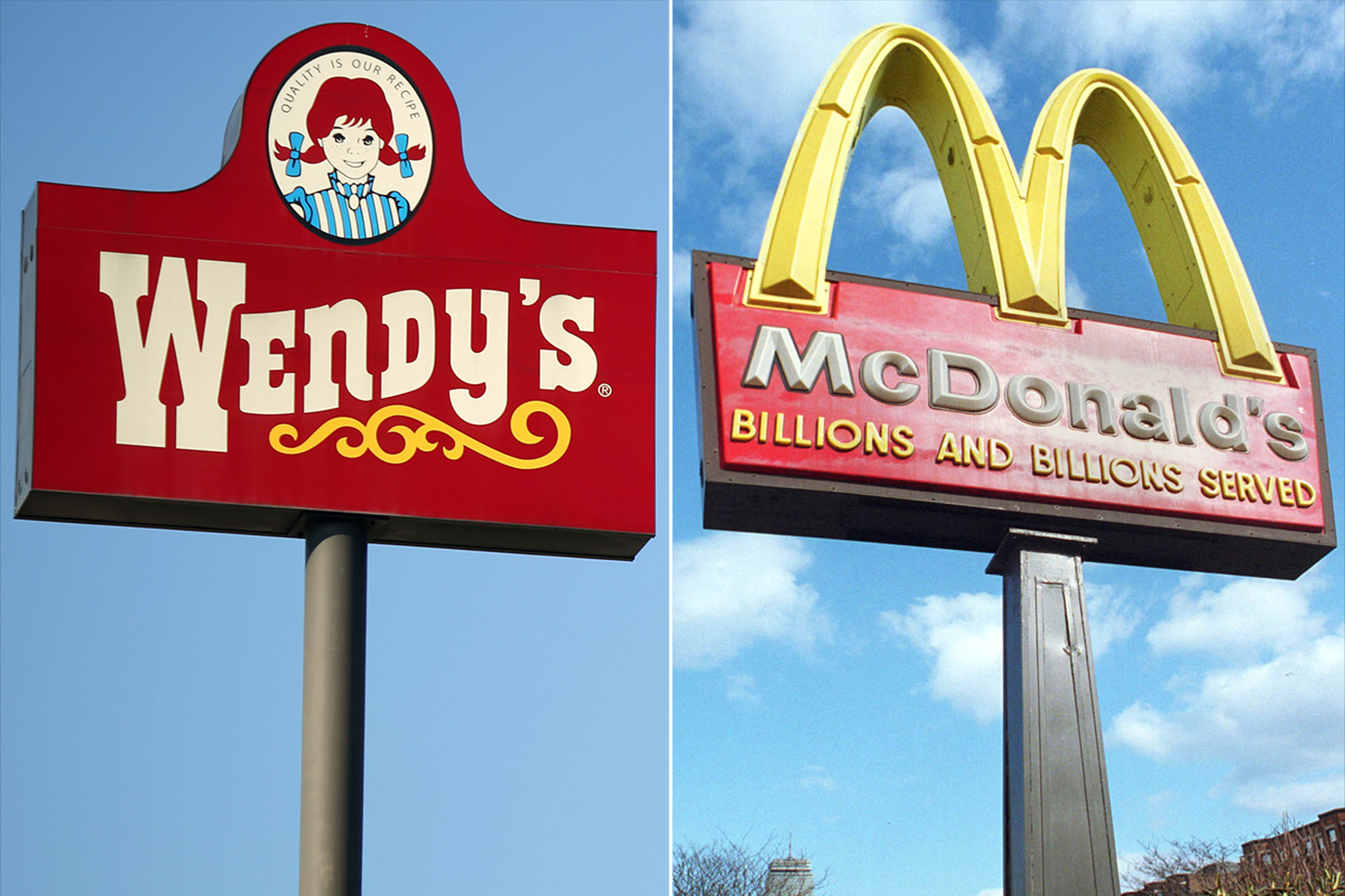 温迪汉堡（左）与麦当劳的广告牌 社交媒体截图