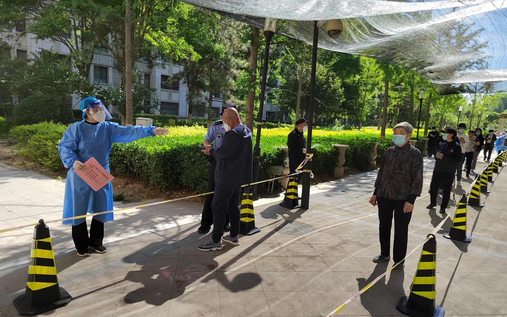 临时党支部核酸检测组在核酸检测现场维持秩序.受访者供图