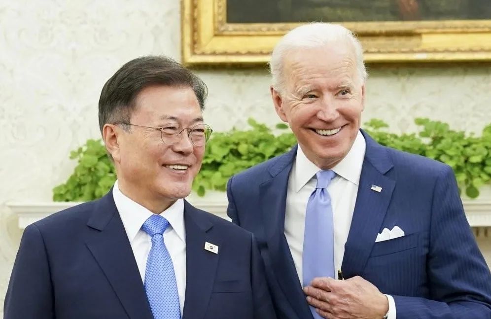2021年5月21日，文在寅与拜登在白宫会谈。 图源：韩联社