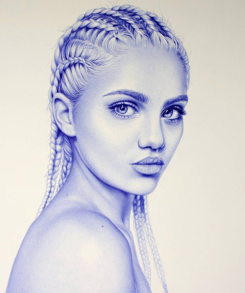 艺术家evagarrido用圆珠笔画的超写实人物肖像