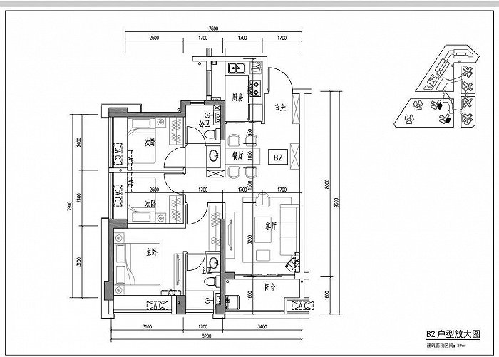 89平b2户型 图片来源:家在论坛