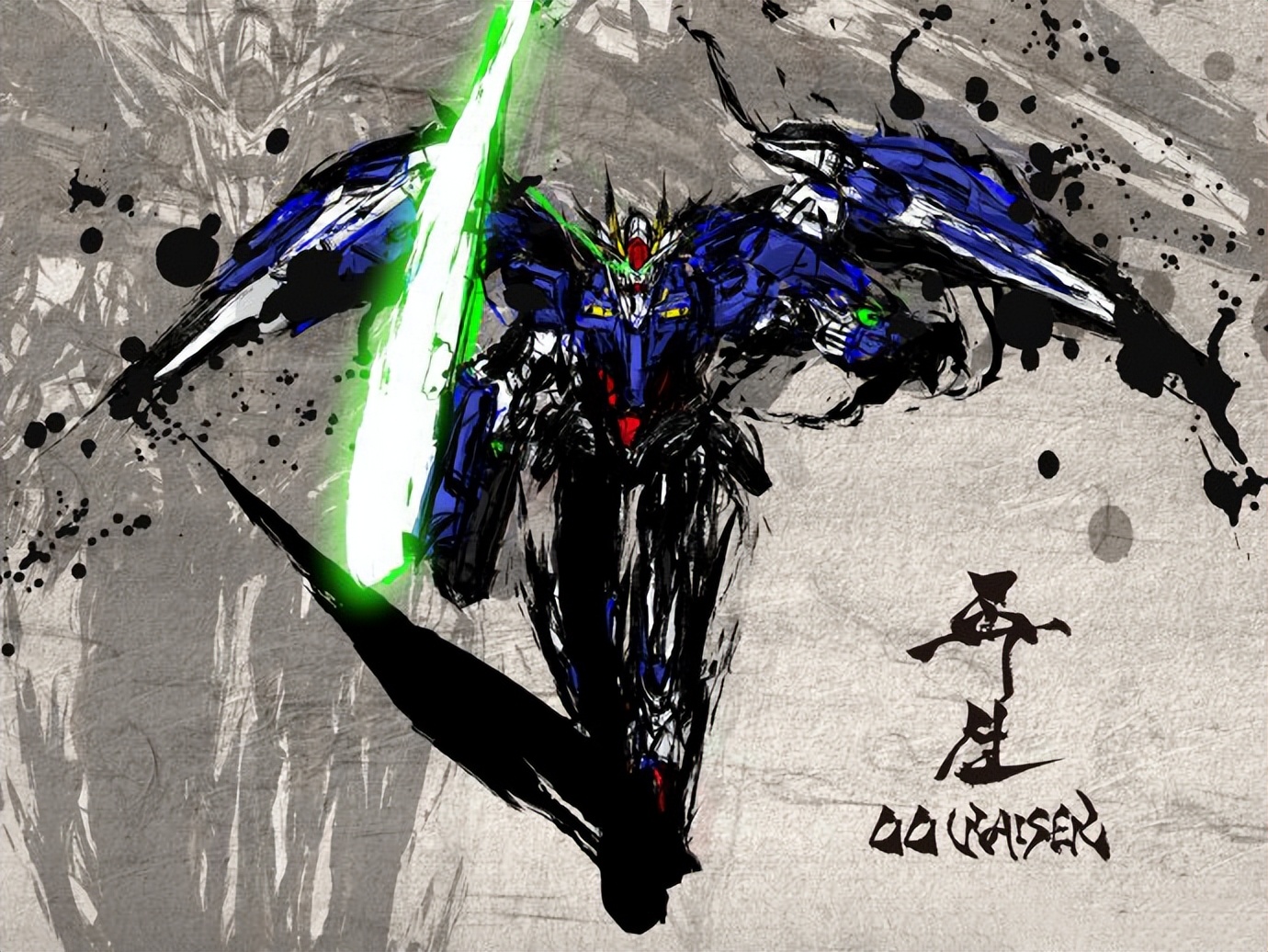 狂气的水墨风高达插画巴巴托斯狼王帅气十足