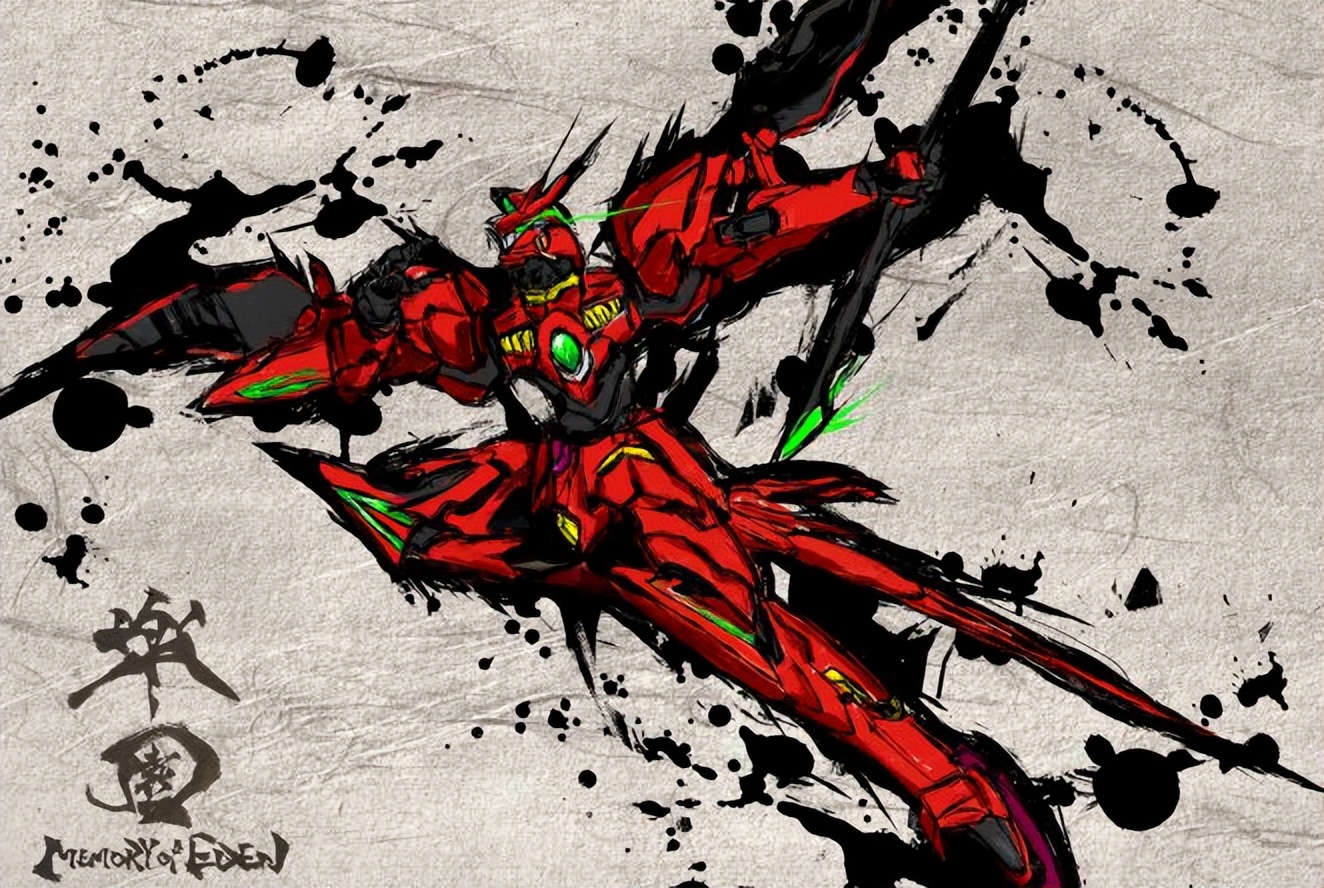 狂气的水墨风高达插画巴巴托斯狼王帅气十足