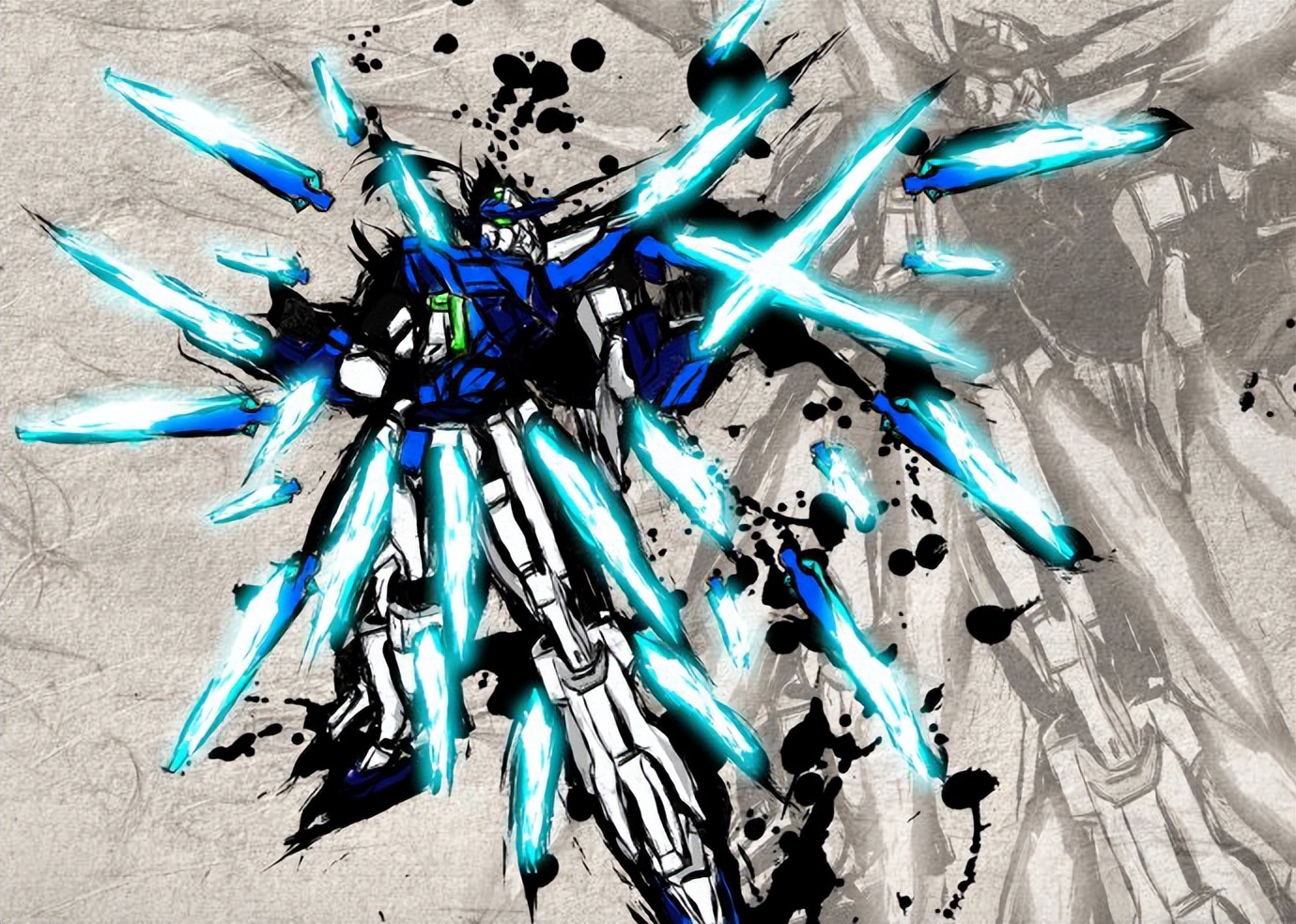 狂气的水墨风高达插画巴巴托斯狼王帅气十足