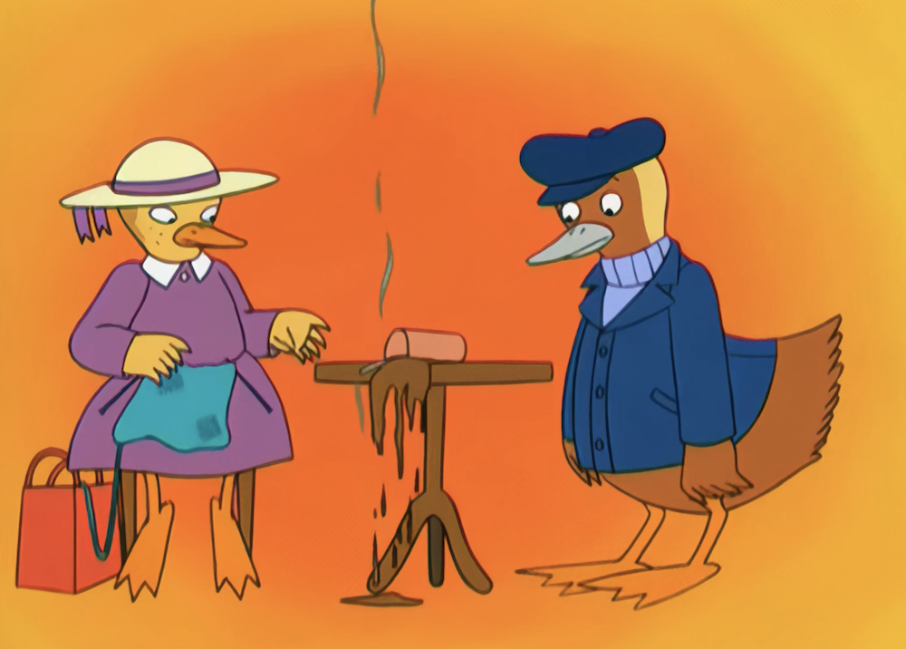 喜爱织毛衣的梅小姐和侄子维勒。 视频截图