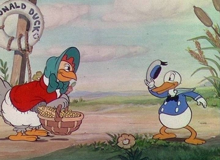 1934年，唐老鸭首次出现于动画短片《聪明的小母鸡》中。&nbsp;&nbsp;