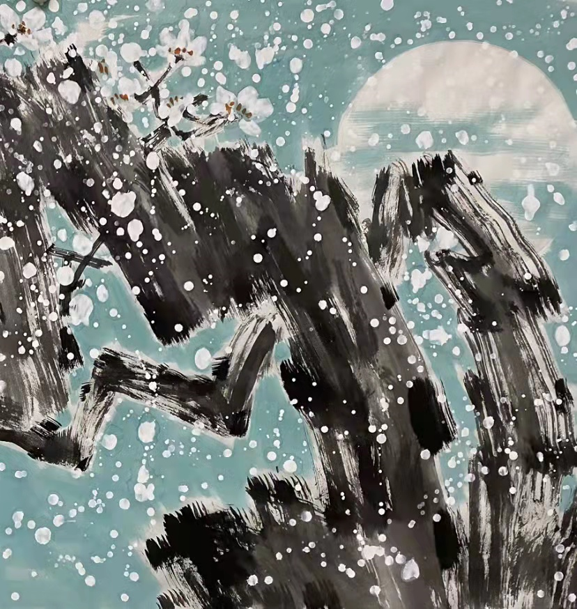 严寒中的春消息刘德功大写意雪梅图赏析