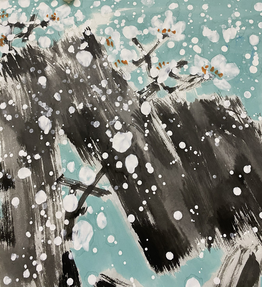 严寒中的春消息刘德功大写意雪梅图赏析