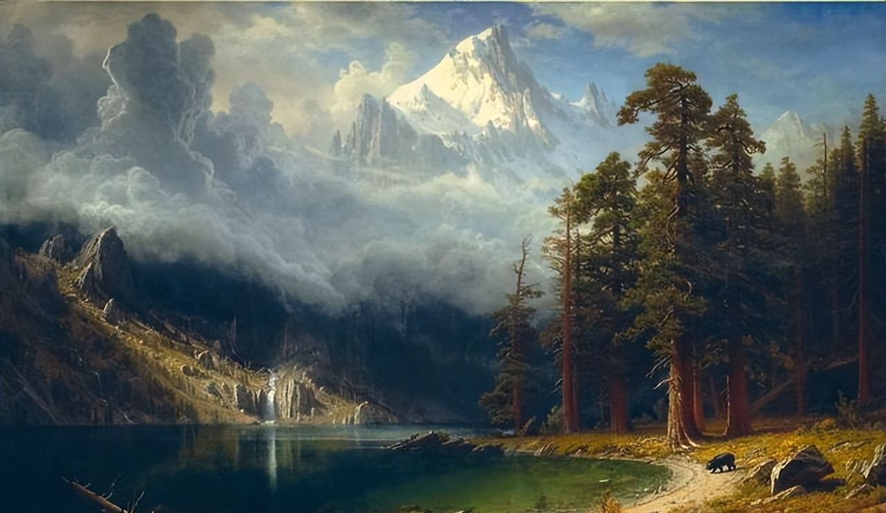 以浪漫的光和色描绘出美国西部大场景的风景油画